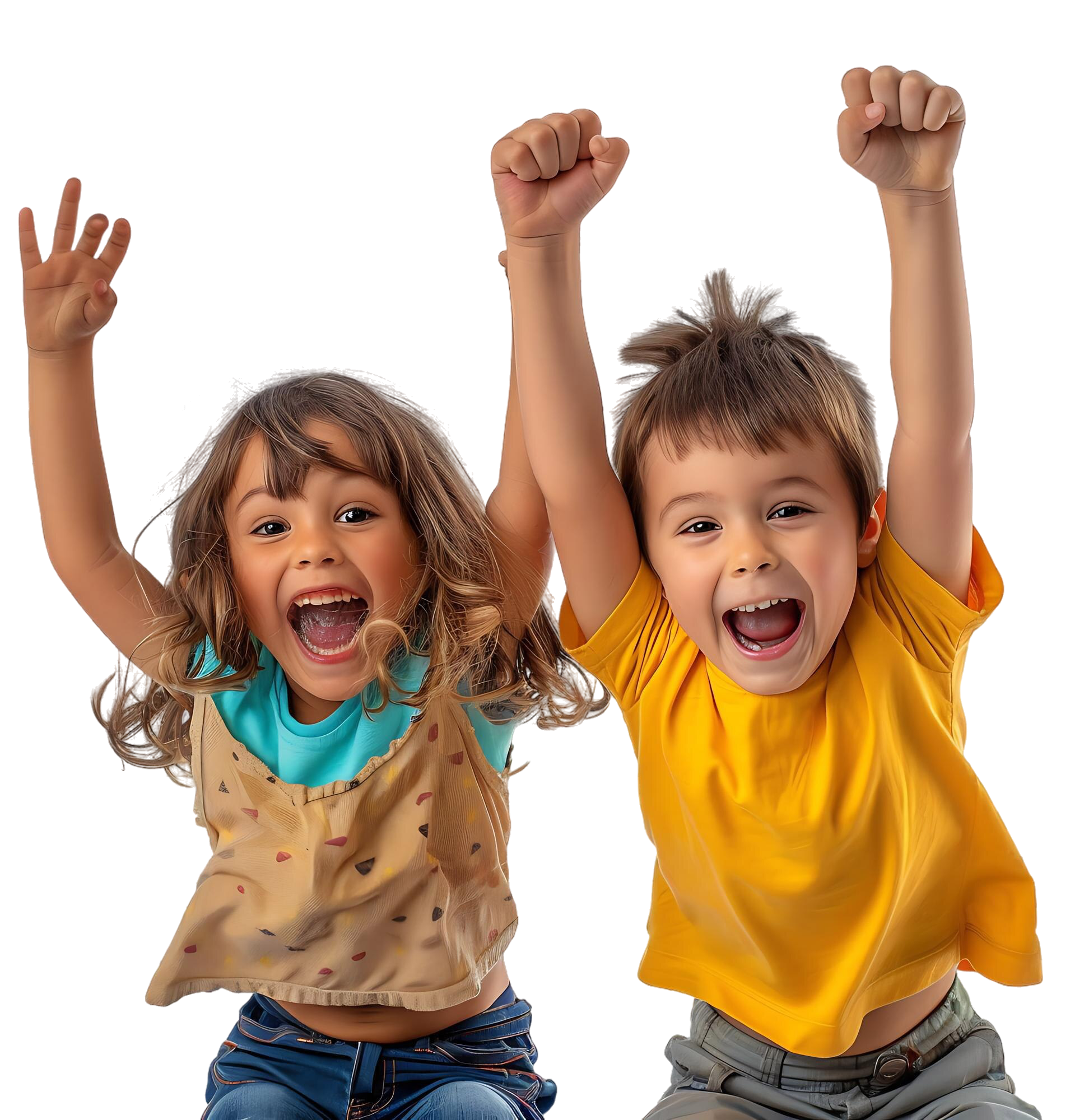 Two children cheering